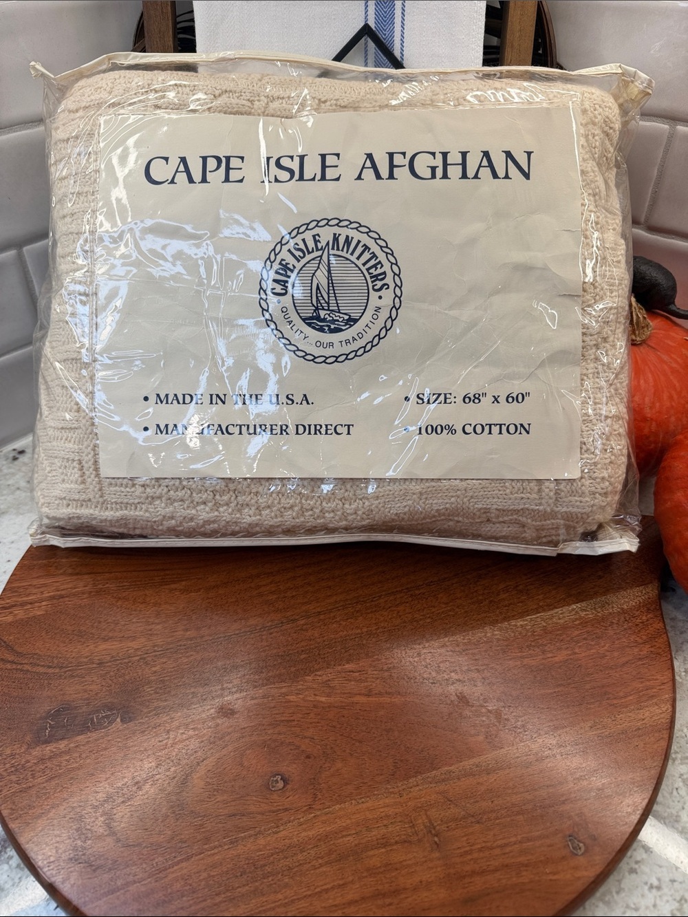 Vintage Cape Isle Afghan by Cape Isle Knitters 100% Cotton Throw Blanket - Cream